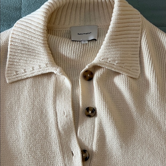 Reformation Brooklyn Cotton Polo Sweater Ivory - Size S - Picture 3 of 6